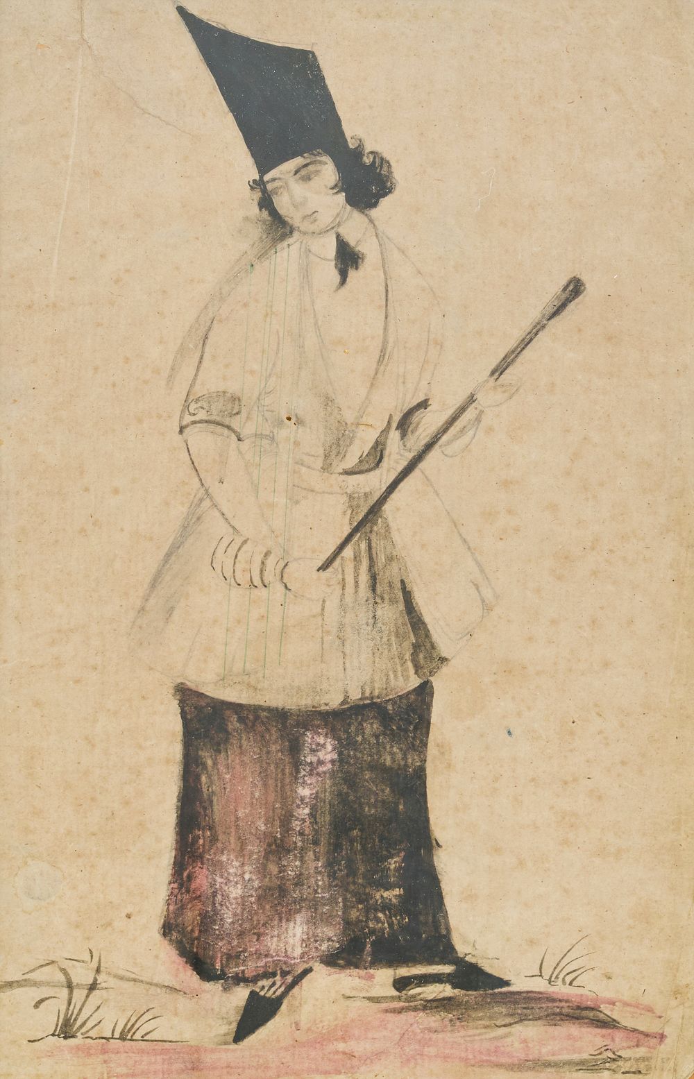 Lot 191: EARLY 19TH CENTURY PERSIAN QAJAR DRAWING OF A YOUTH