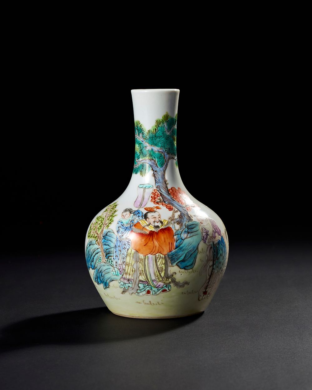 Lot 213: FAMILLE ROSE 'FIGURAL' BOTTLE VASE, QING DYNASTY, 19TH CENTURY