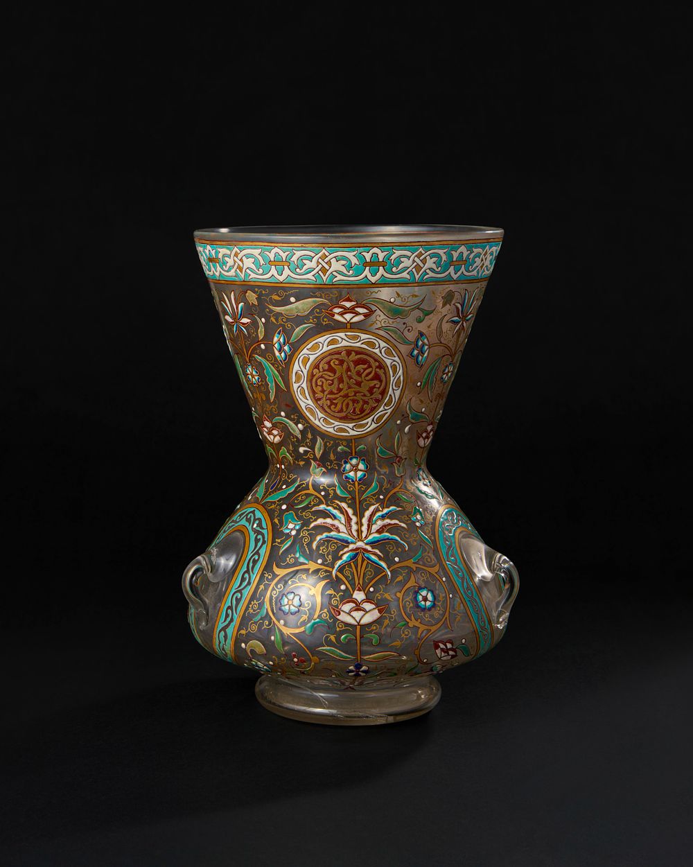 Lot 180: AN ENAMELED GLASS MOSQUE LAMP, SIGNED J. O. IMBERBR 1881