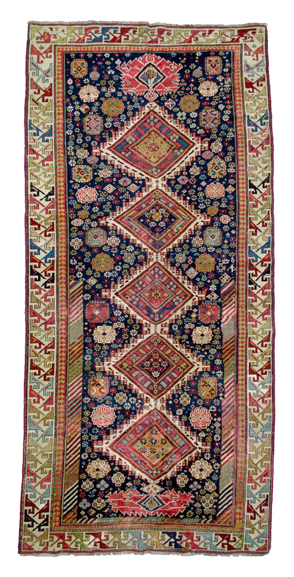 Lot 340: ANTIQUE RUNNER KAZAK WOOL RUG, 250 X 117CM