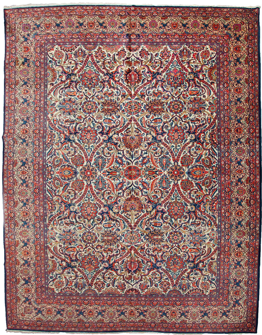 Lot 345: A VERY LARGE ANTIQUE DABIR KASHAN CARPET, 364 X 271CM