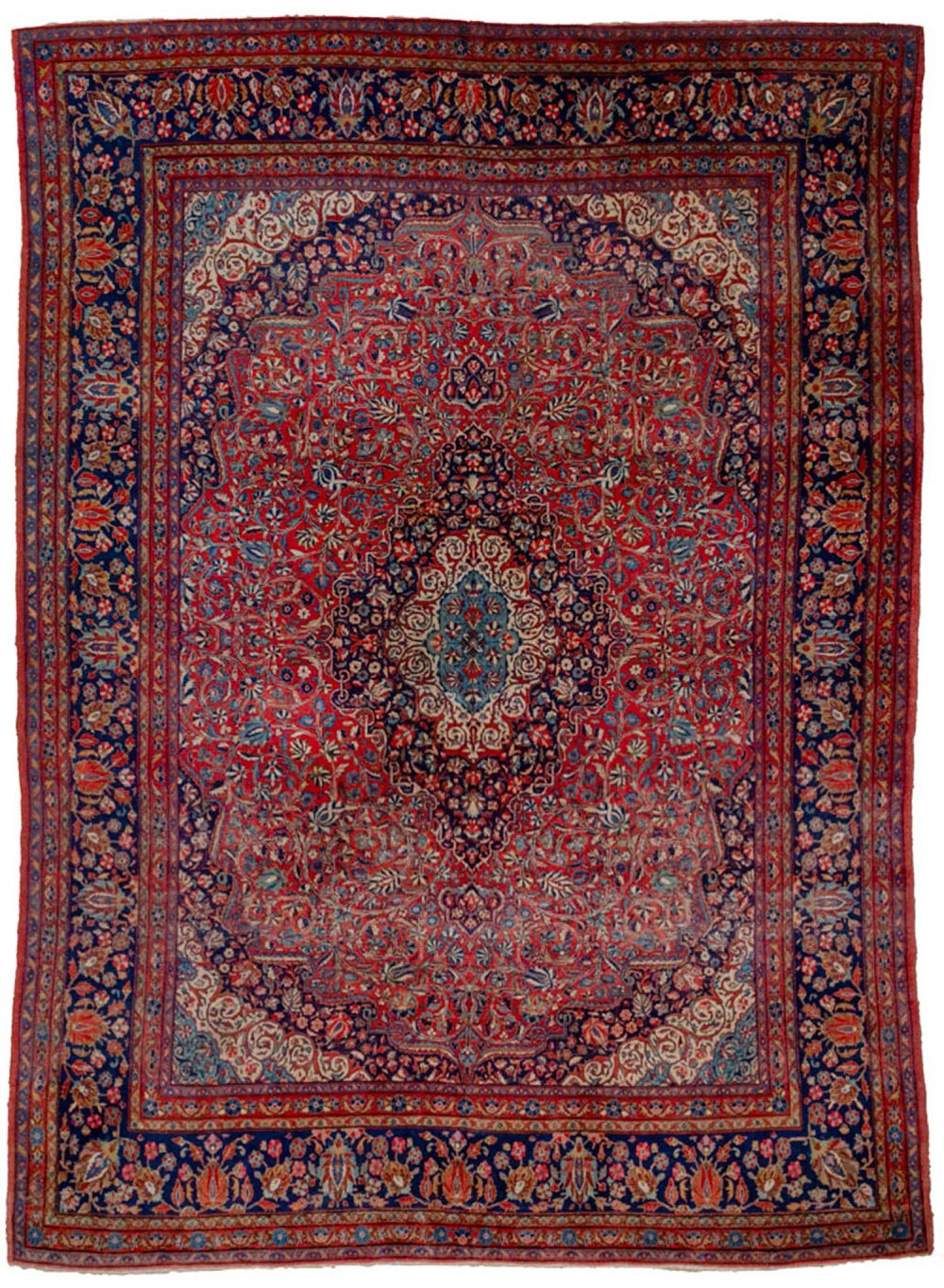 Lot 353: LARGE ANTIQUE KASHAN WOOL RUG, 345 X 240CM
