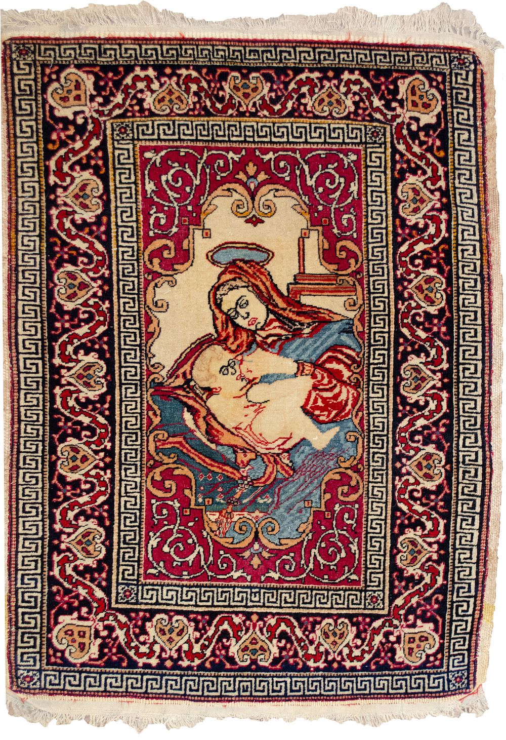 Lot 357: ANTIQUE PICTORIAL ISFAHAN RUG, 78 X 57CM