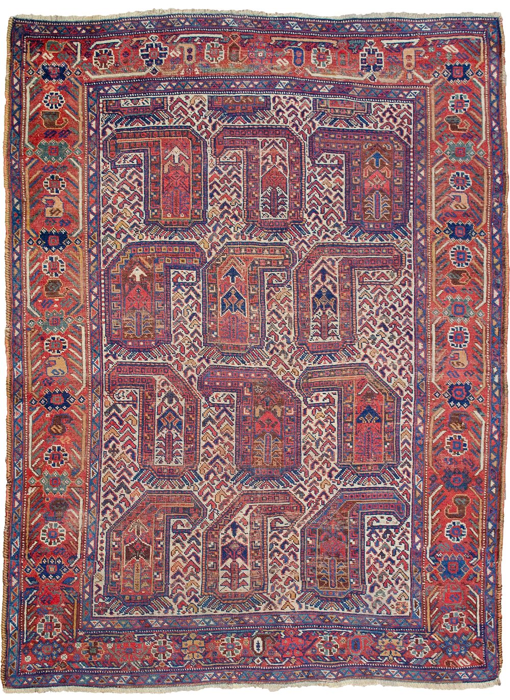 Lot 362: ANTIQUE WOOL KHAMSEH RUG, 178 X 134CM