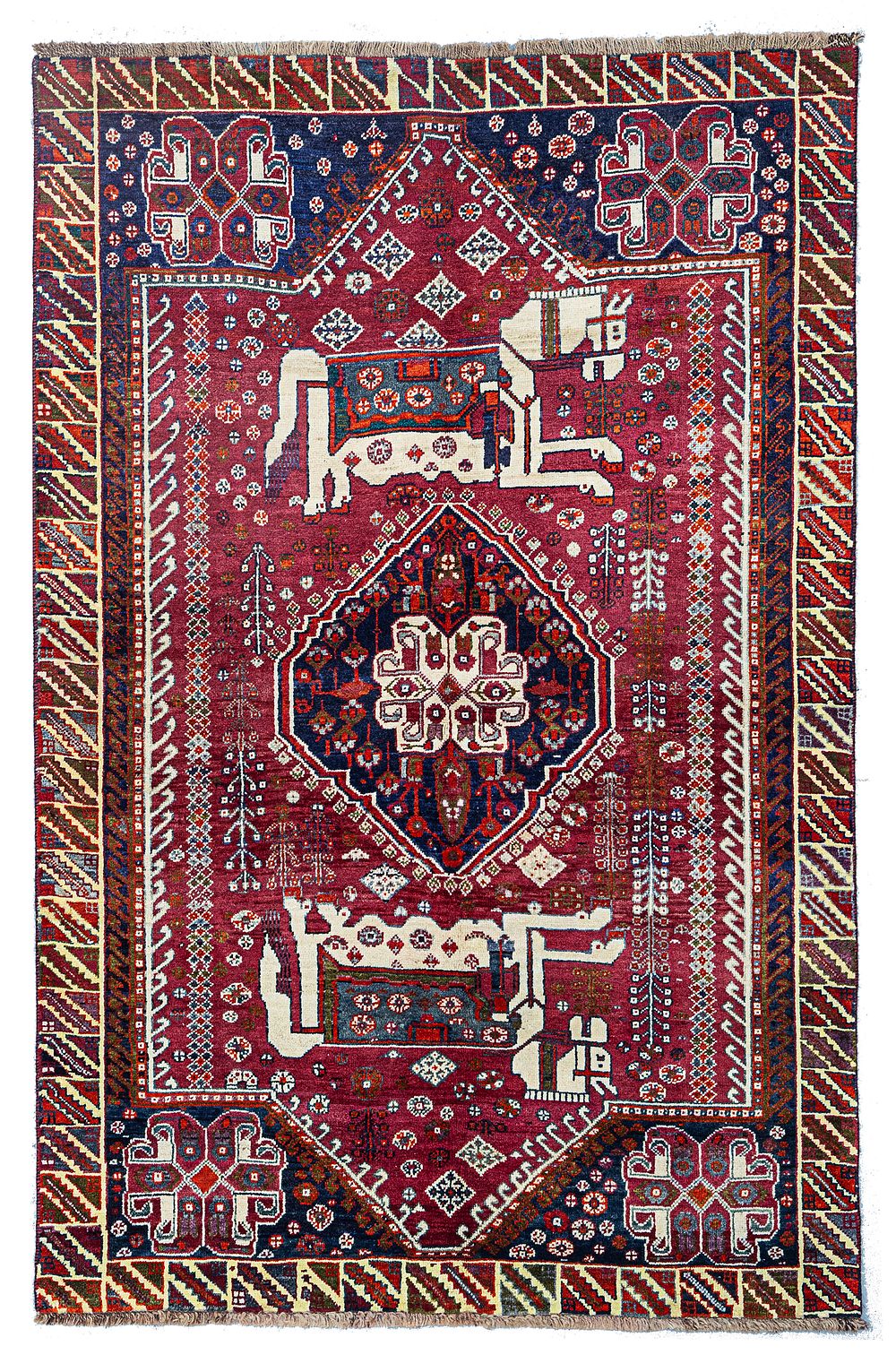 Lot 366: VINTAGE QASHQAI RUG, 234 X 153CM
