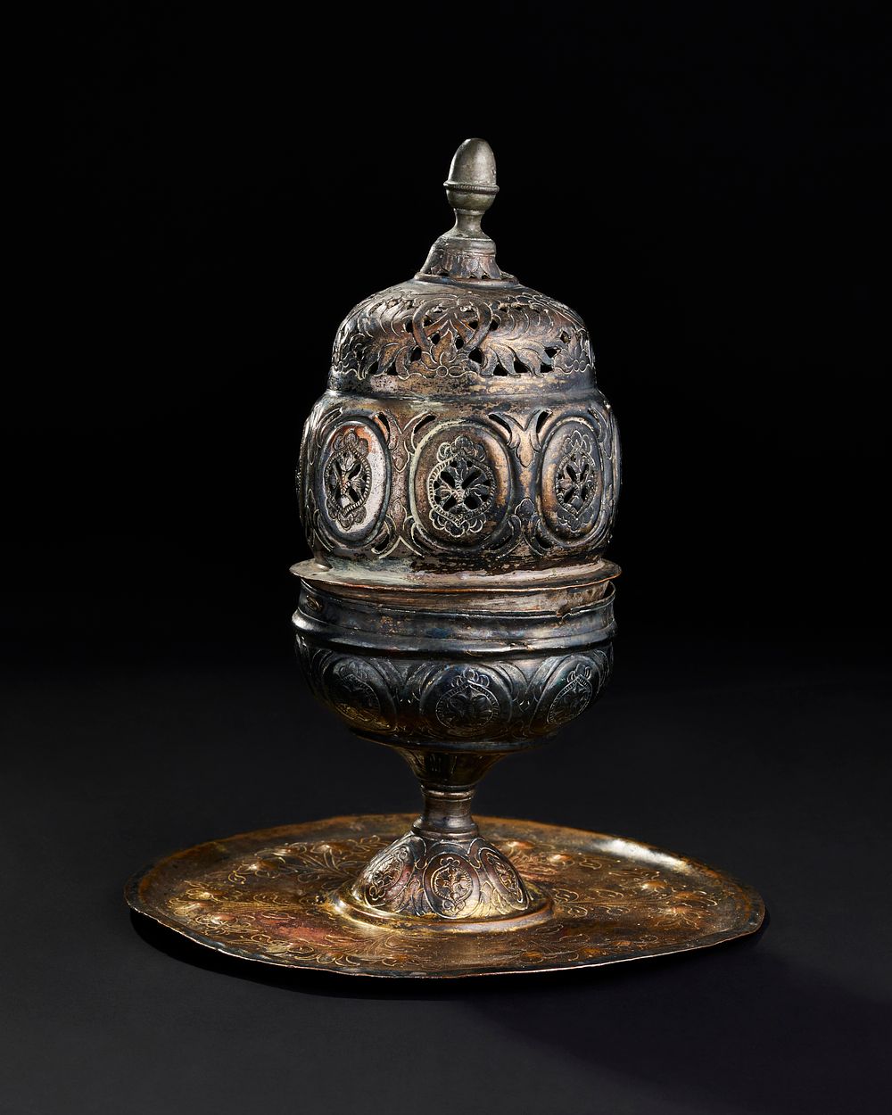Lot 244: A 19TH CENTURY GILT COPPER AND SILVER TOMBAK INCENSE BURNER, OTTOMAN, TURKEY