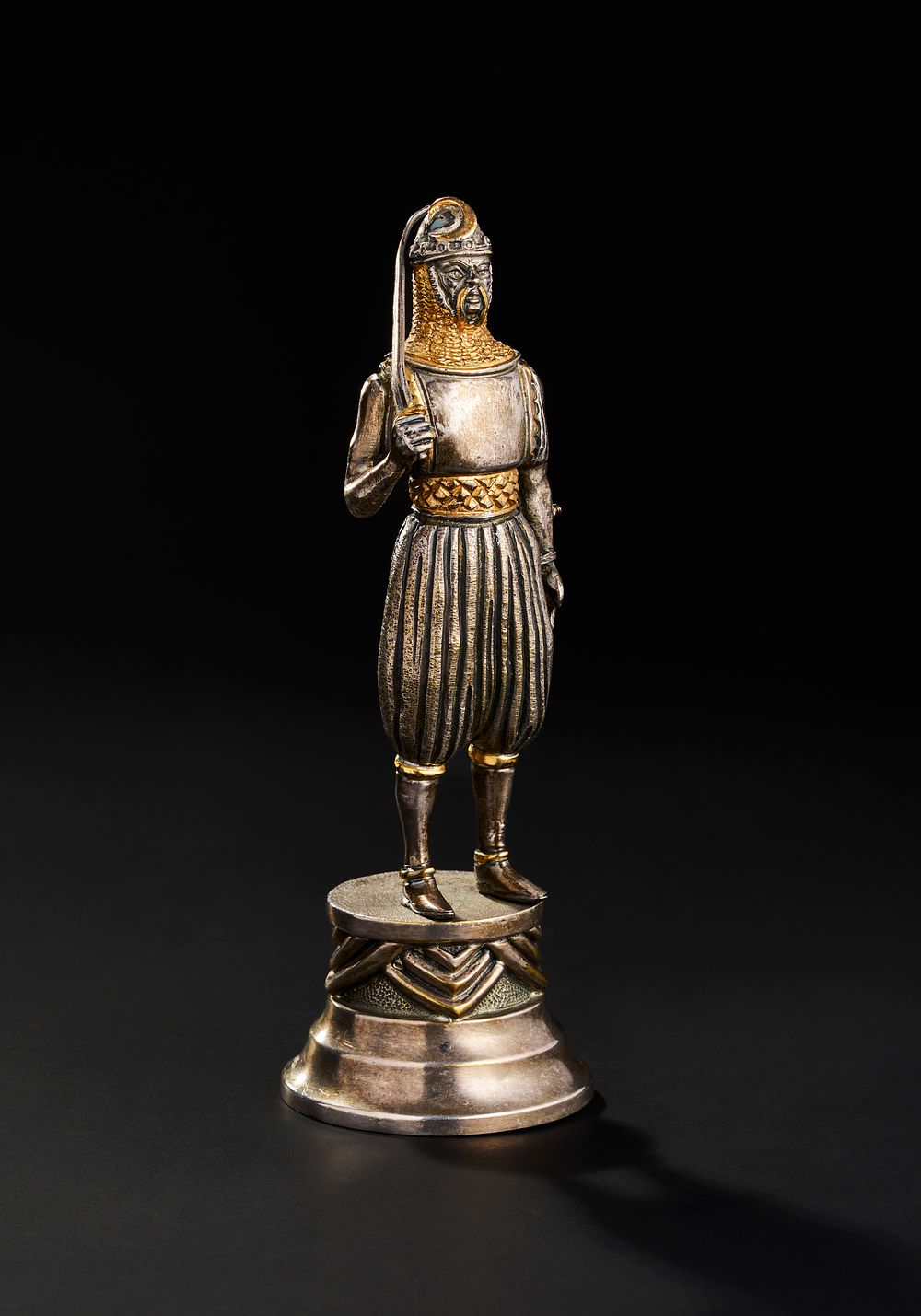 Lot 206: ITALIAN SILVERED AND GILTED METAL CHESS PIECE FOR THE ISLAMIC MARKET