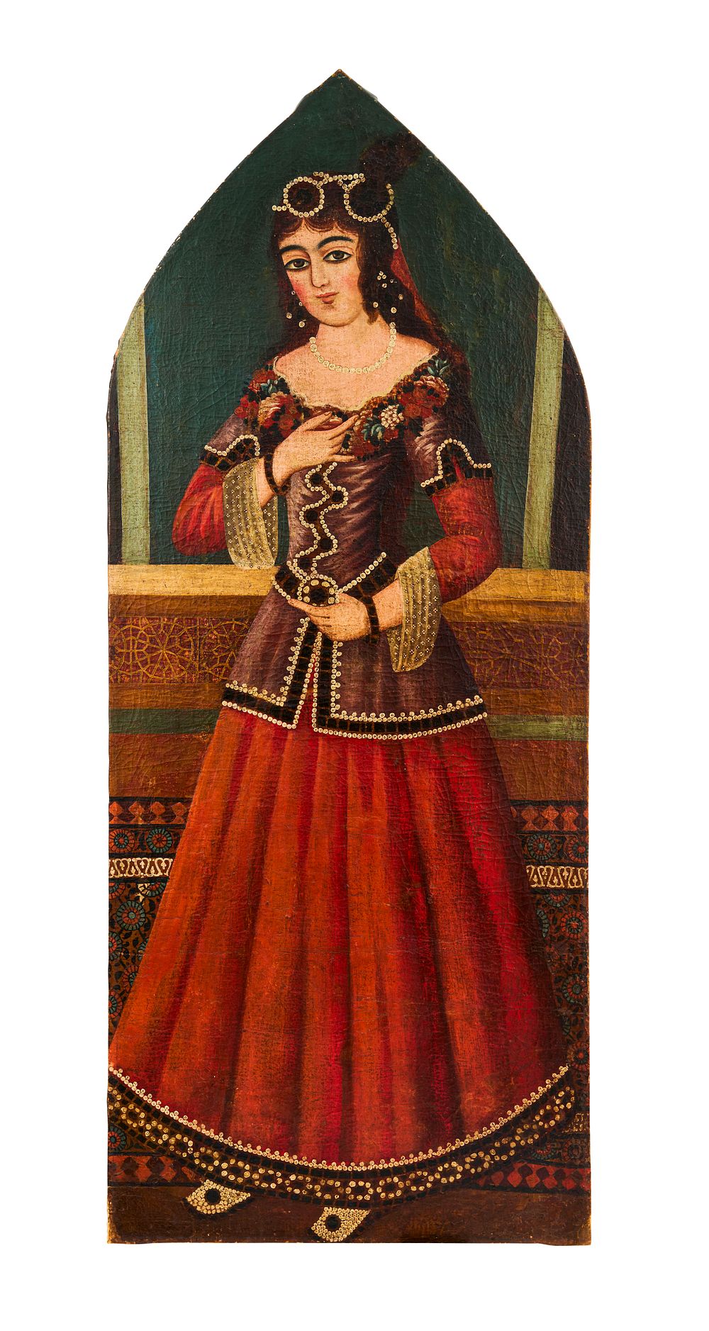 Lot 282: A LARGE OIL ON CANAVS DEPICTING A MAIDEN, QAJAR, 19TH CENTURY