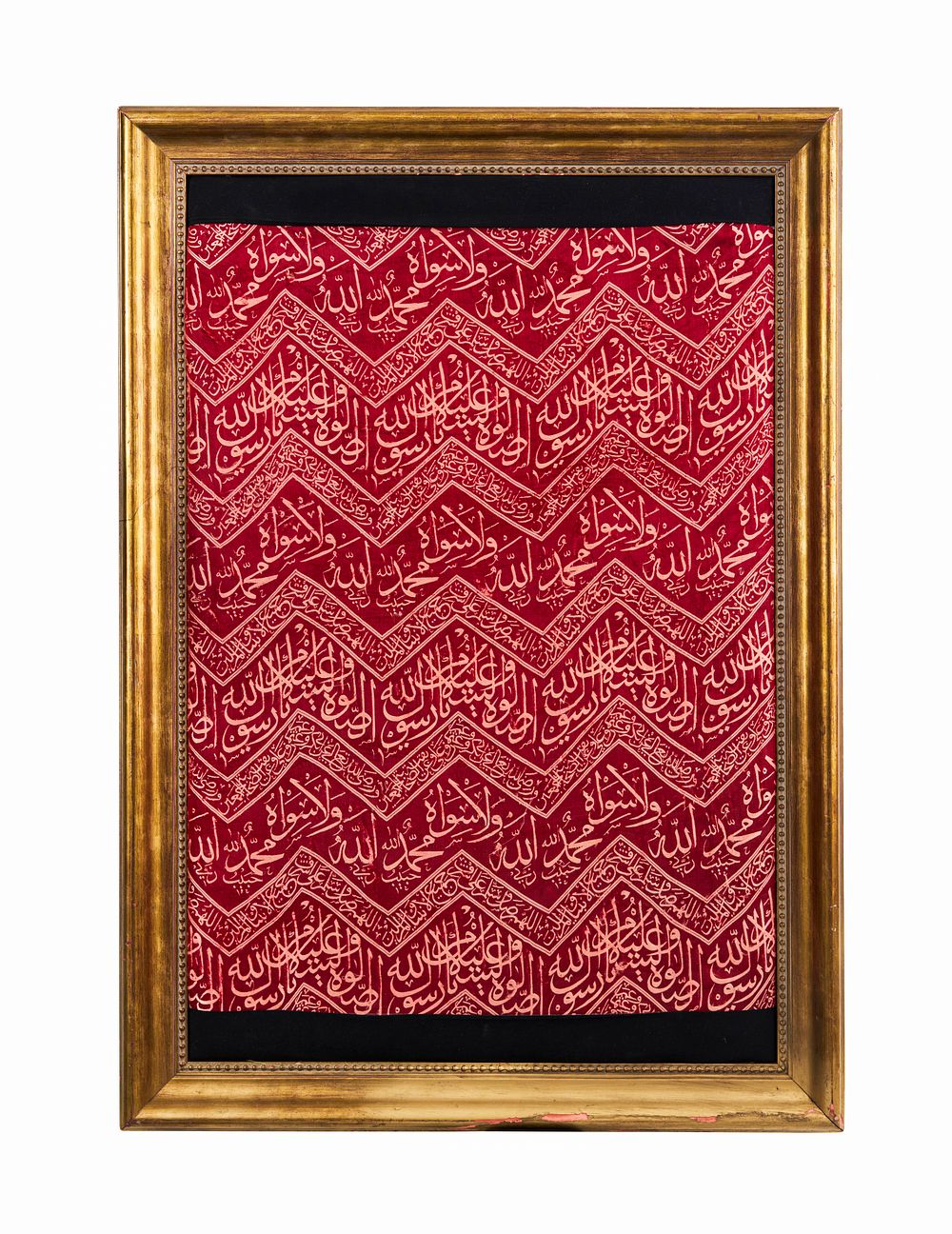 Lot 291: A FRAMED RED KAABA KISWA TEXTILE, TURKEY, OTTOMAN 19TH/20TH CENTURY