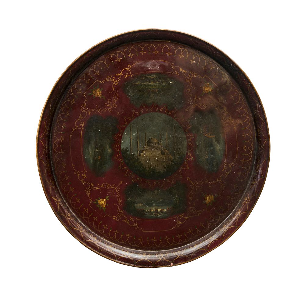 Lot 290: A MONUMENTAL OTTOMAN PAINTED TOLE TRAY , TURKEY, 19TH CENTURY