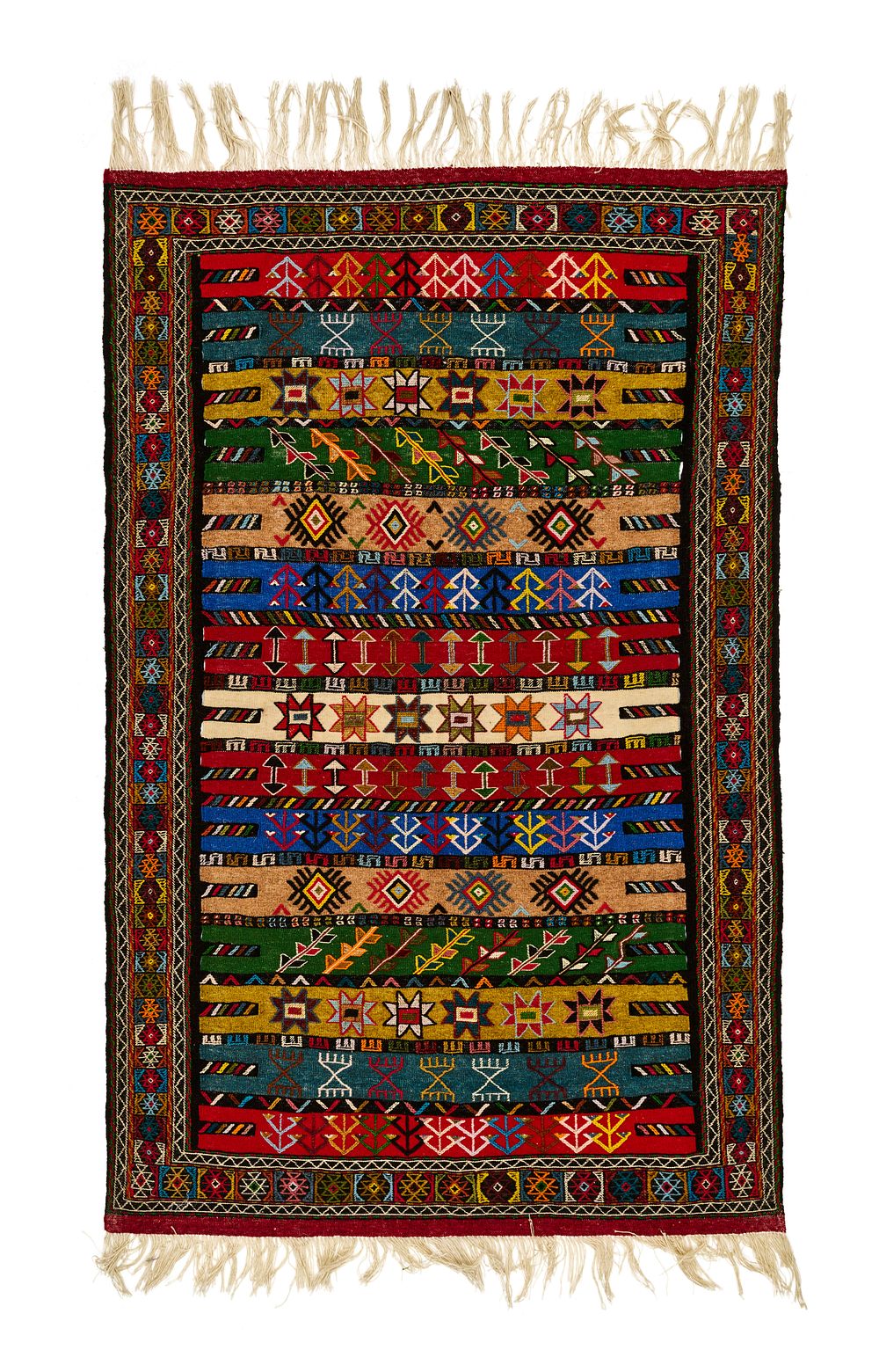 Lot 381: A COLOURFUL HAND KNOTTED WOOL KILIM, TRIBLE CAUCASIAN