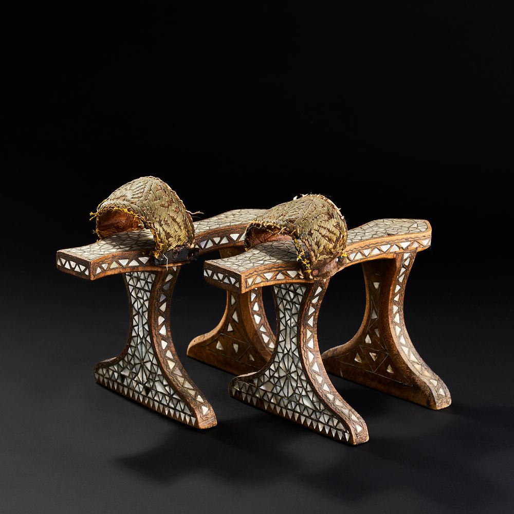 Lot 300: A PAIR OF TALL OTTOMAN MOTHER-OF-PEARL-INLAID HAMMAM SLIPPERS (QABQAB), 19TH CENTURY
