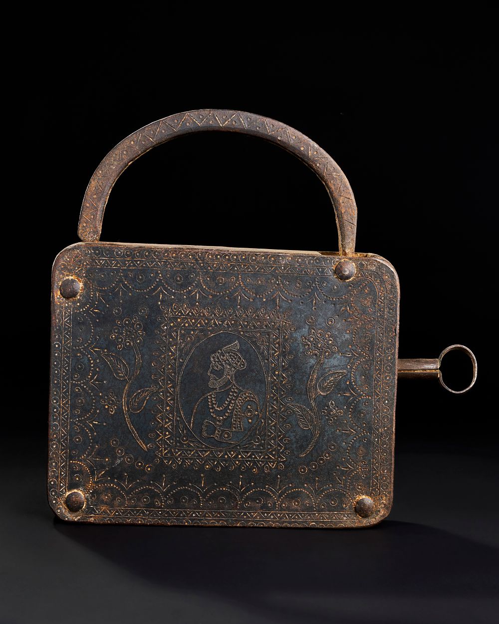 Lot 305: AN UNUSAL AND LARGE IRON INDIAN LOCK, 19TH CENTURY, PROBABLY DECCAN