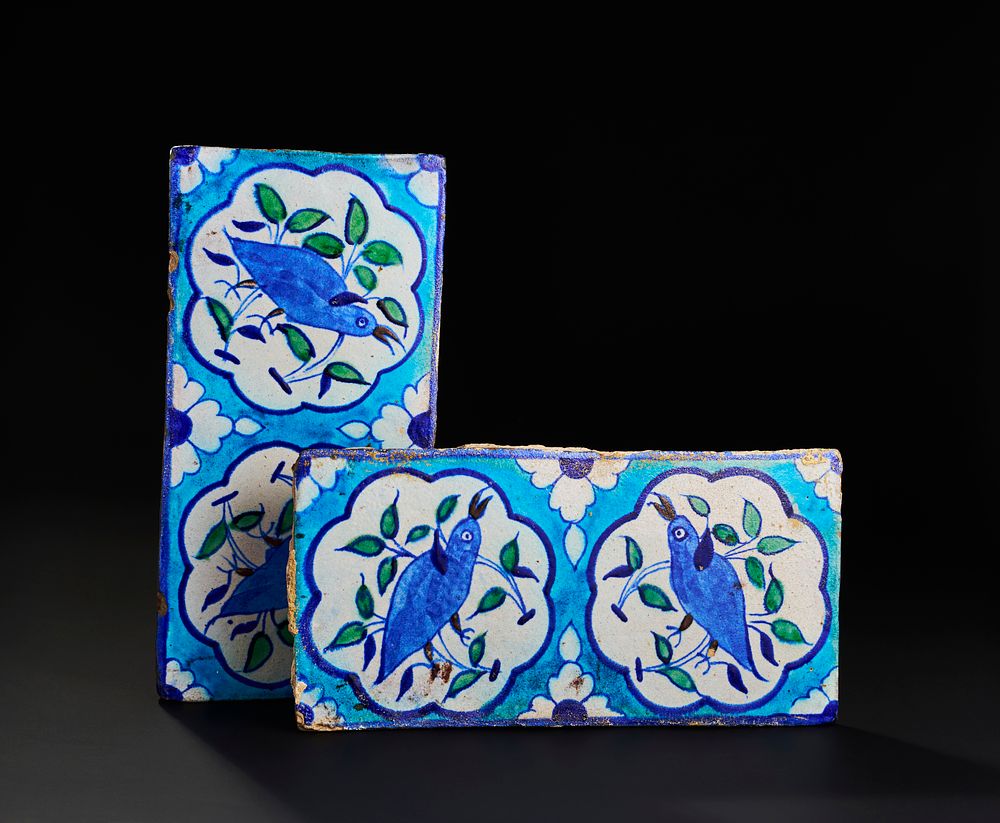 Lot 159: A PAIR OF NOTH INDIAN TILES DEPICTING BIRDS, 19TH CENTURY