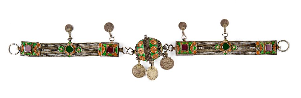 Lot 208: AN ENAMELLED SILVER BELT, MOROCCO, 19TH CENTURY
