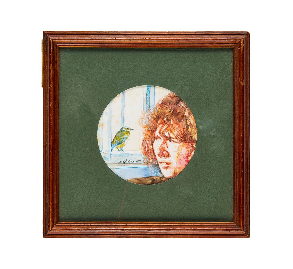 Lot 384: WOMAN AND A BIRD WATERCOLOUR PAINTING, MOHAMMED NASSER (EGYPTIAN)