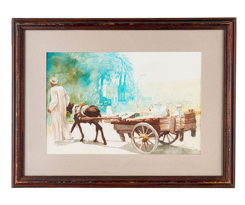 Lot 385: MAN WITH A CARRIAGE A WATERCOLOUR PAINTING BY MOHAMMED NASSER (EGYPTIAN)