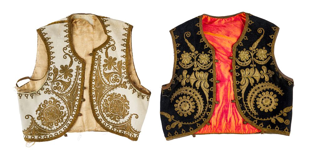 Lot 326: TWO OTTOMAN METAL-THREAD EMBROIDERED WAISTCOATS, 19TH CENTURY