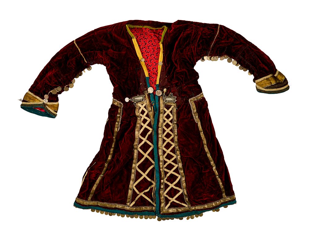 Lot 329: A VINTAGE PALESTINE WOMEN DRESS DECORATED WITH SILVER COINS, 20TH CENTURY