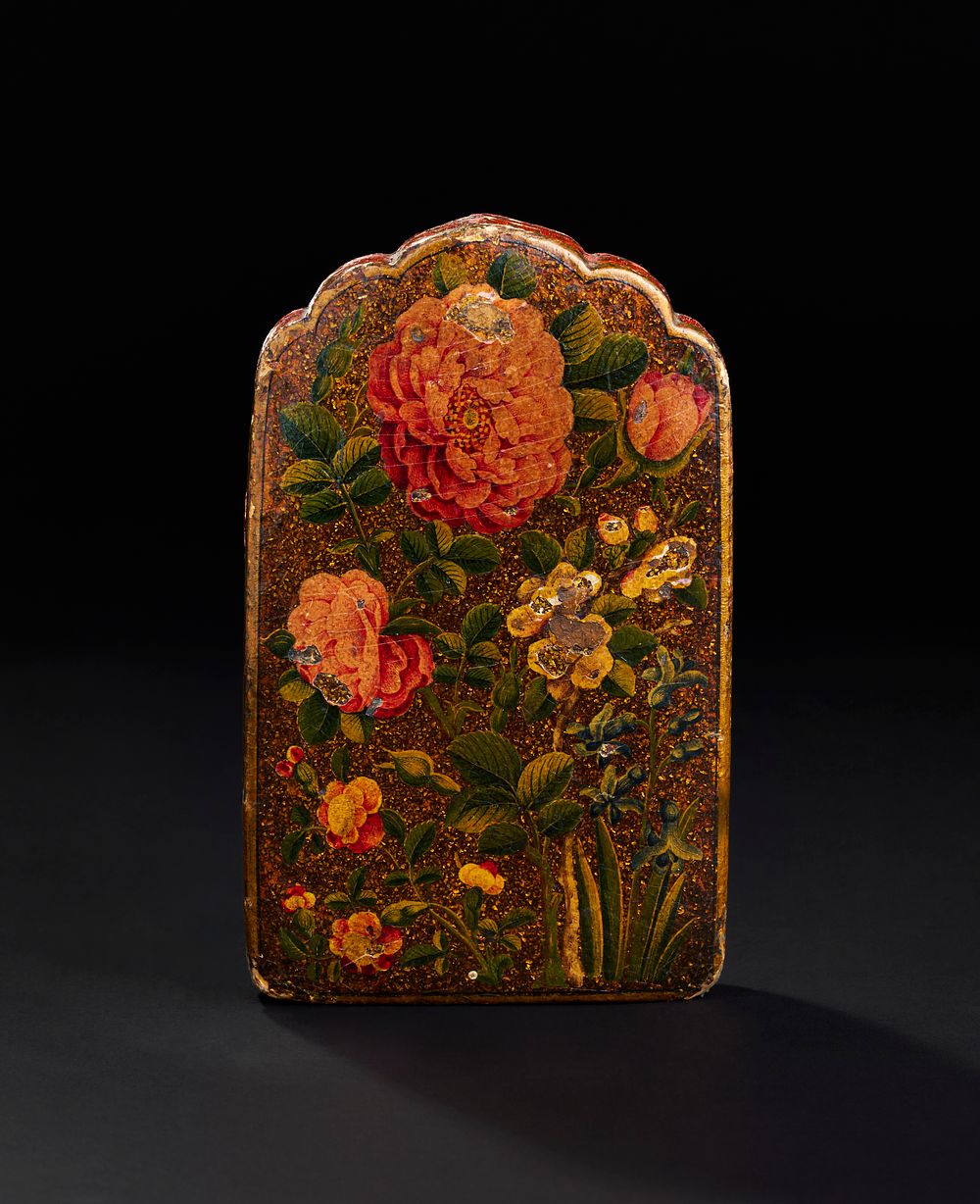 Lot 295: A LACQUERED PAPIER MACHE MIRROR AND COVER, 19TH CENTURY