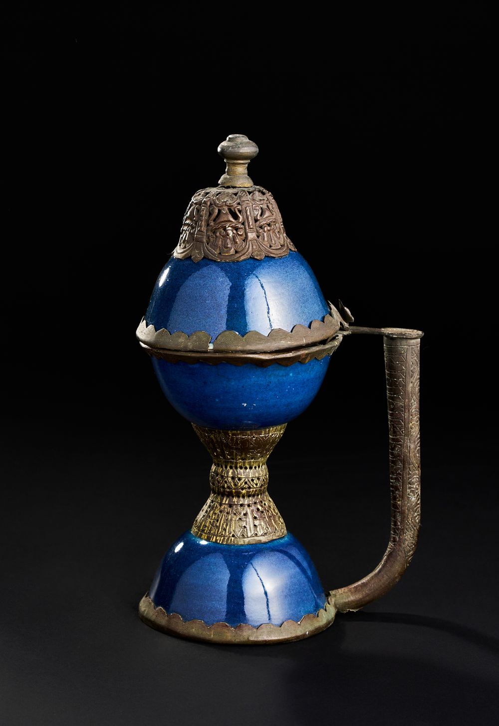 Lot 246: AN OTTOMAN METAL MOUNTED AND CHINESE PORCELAIN INCENSE BURNER, 18TH CENTURY