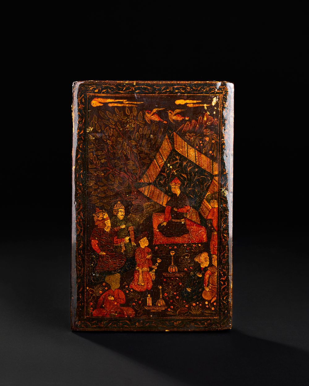 Lot 296: A QAJAR LACQUERED PAPIER-MACHE MIRROR CASE, PERSIA, 19TH CENTURY