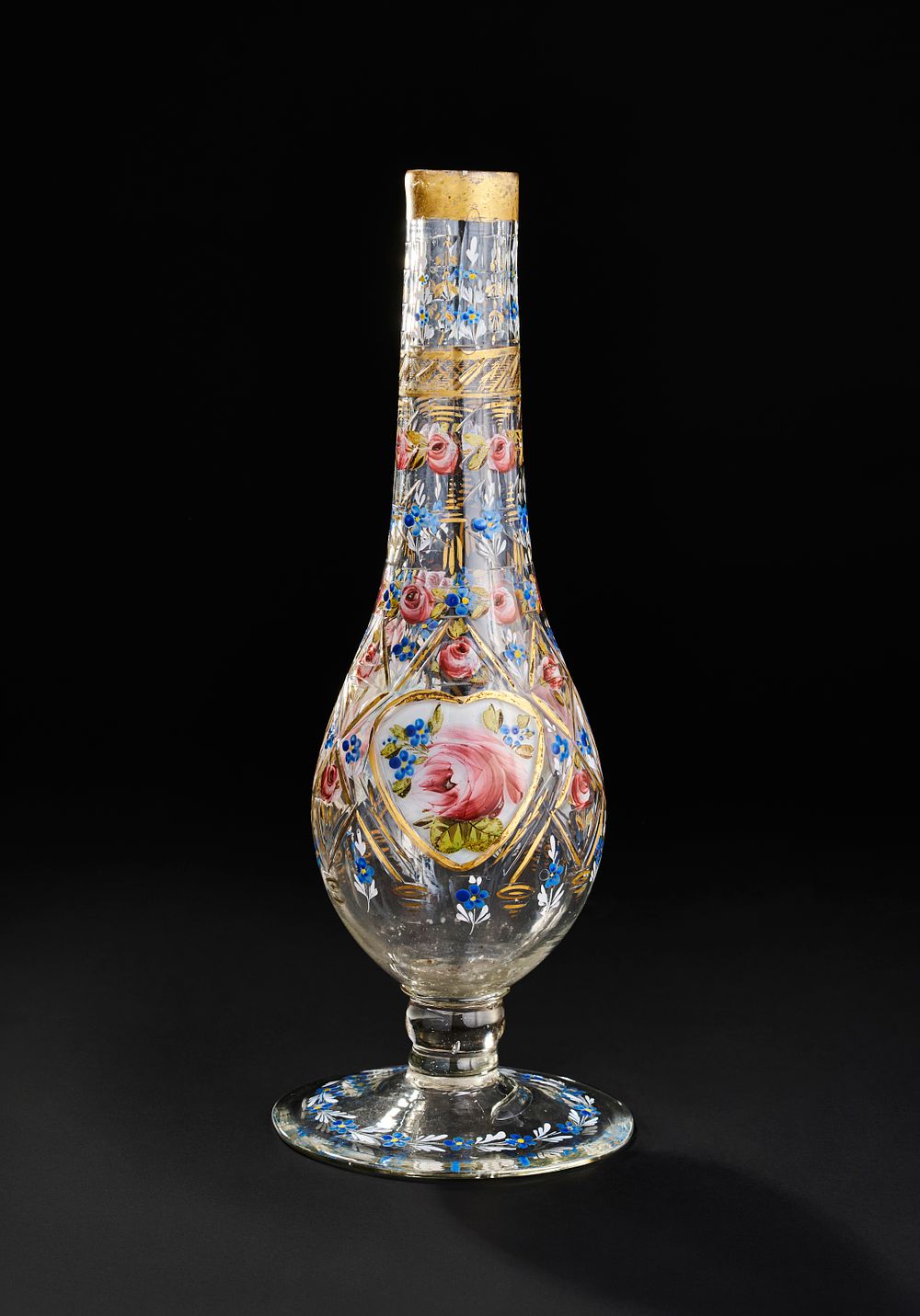 Lot 273: AN OTTOMAN TURKISH ENAMELLED AND GILDED GLASS BEYKOZ HUQQA BASE, 19TH CENTURY