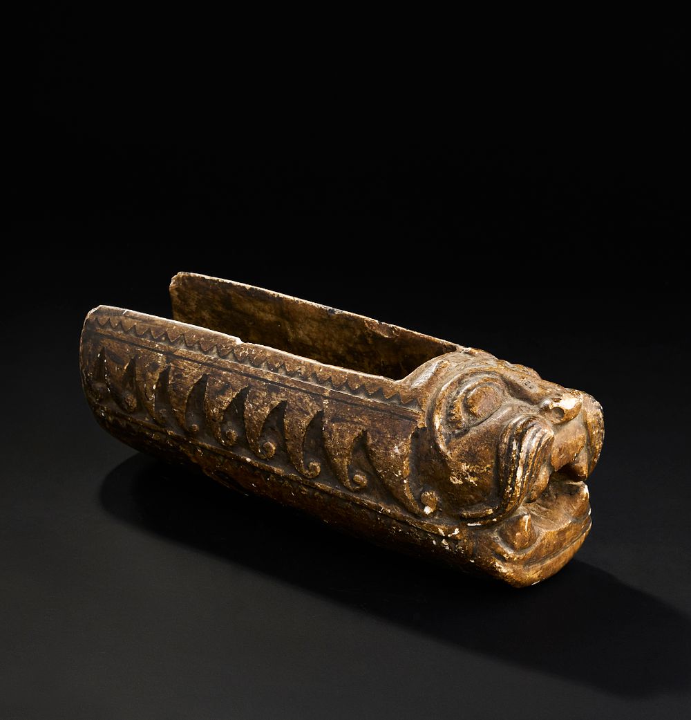 Lot 172: A LARGE INDIAN MUGHAL CARVED STONE LION SHAPED WATER SPOUT, 17TH-18TH CENTURY