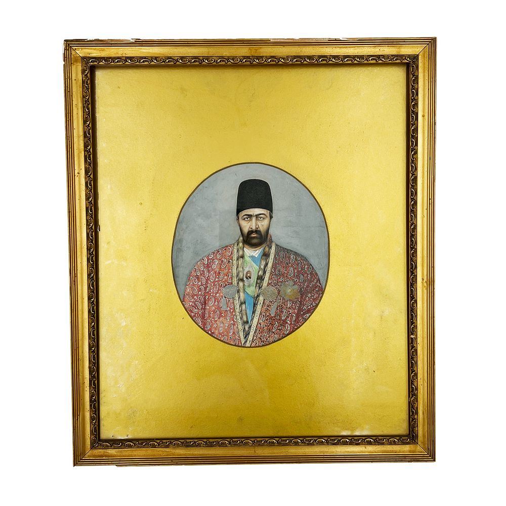Lot 194: A WATERCOLOUR AND GOUACHE ON PAPER DEPICTING A QAJAR MINISTER, CIRCA 1880