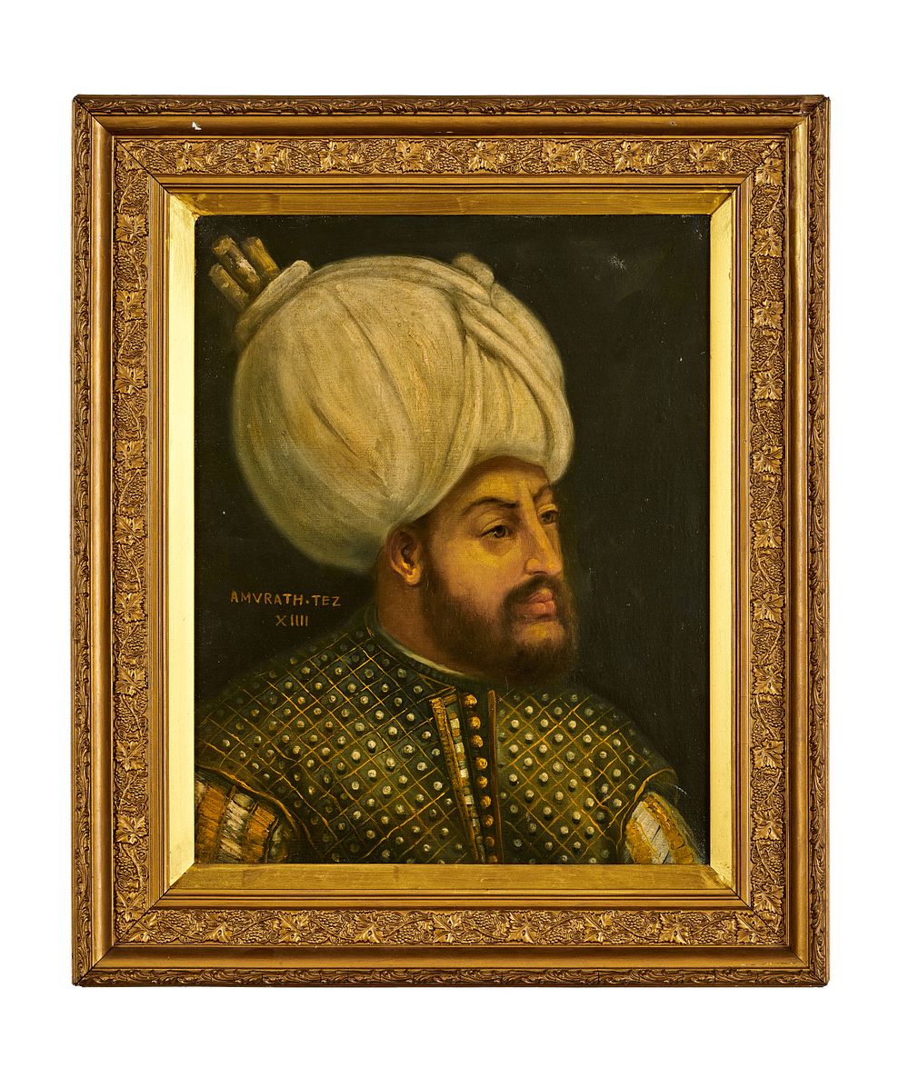Lot 162: AN OIL ON CANVAS PAINTING DEPICTS THE OTTOMAN RULER MURAD III, 19TH CENTURY