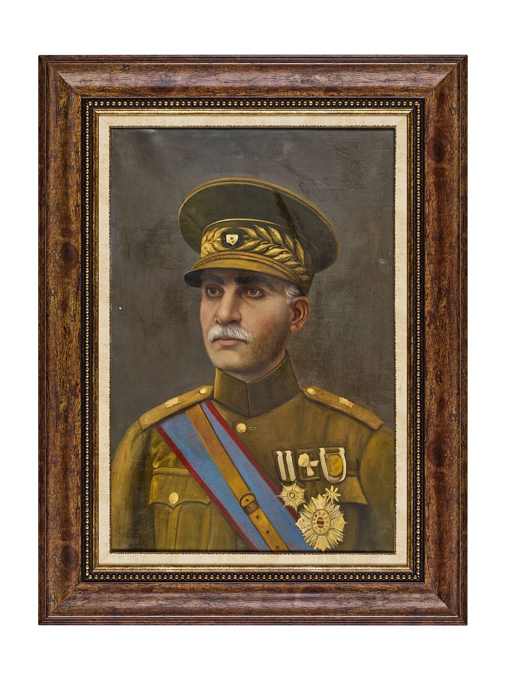 Lot 161: AN OIL ON CANVAS PAINTING DEPICTS REZA SHAH PAHLAVI, 20TH CENTURY