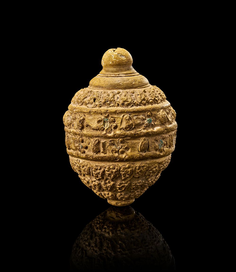 Lot 180: A RARE SELJUK POTTERY CONICAL FLASK/HAND GRENADE, PERSIA, 12TH - 13TH CENTURY