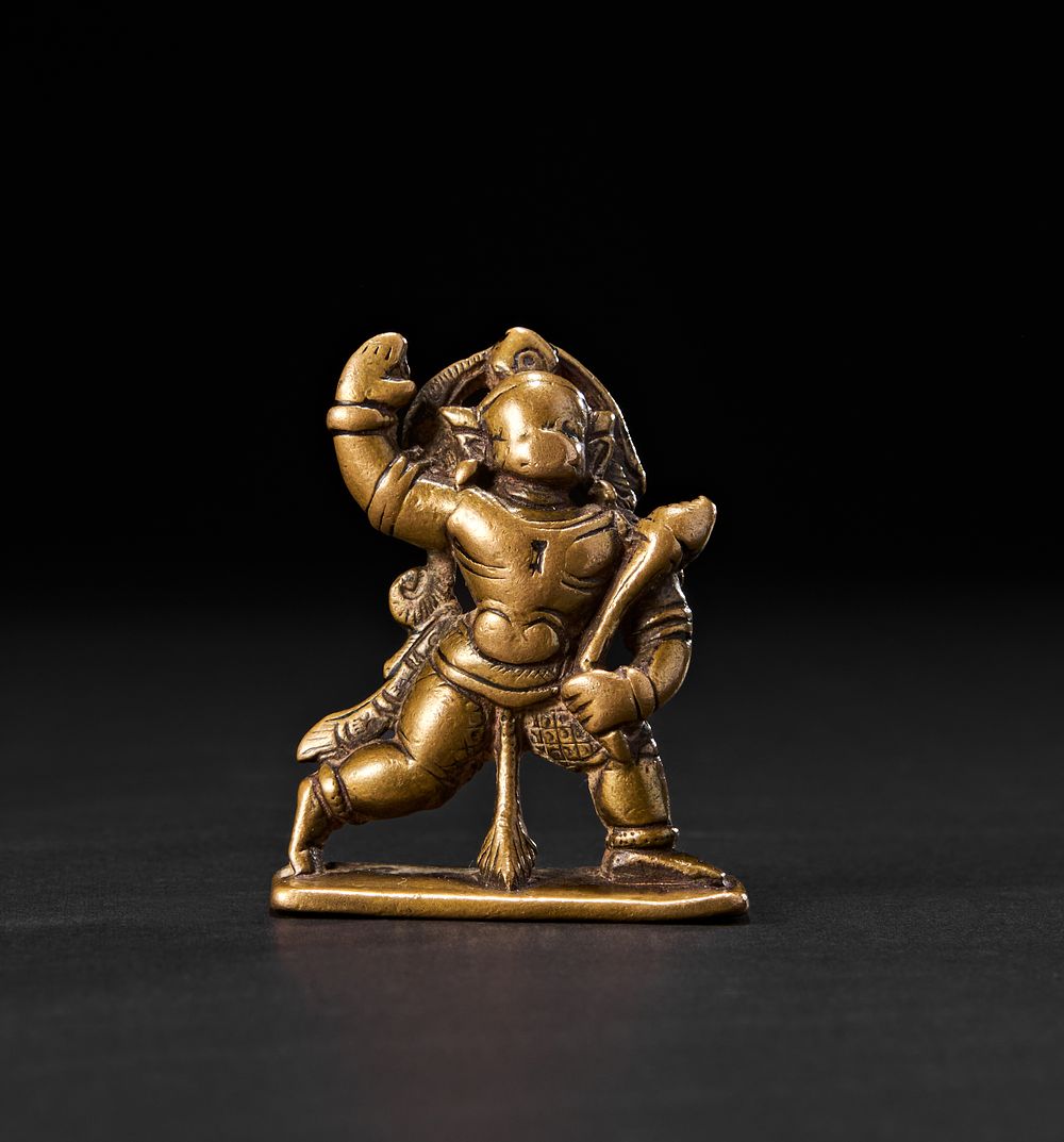 Lot 197: A SOUTH INDIAN BRONZE FIGURE OF HANUMAN, 17TH - 18TH CENTURY