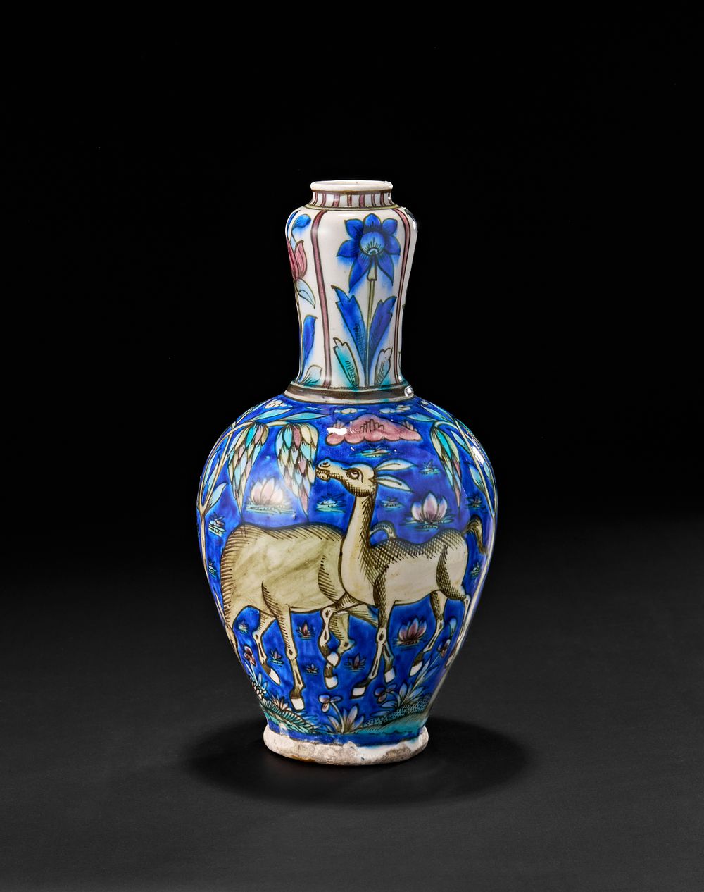 Lot 203: A QAJAR GLAZED POTTERY VASE DEPICTING ANIMAL, PERSIA, 19TH CENTURY