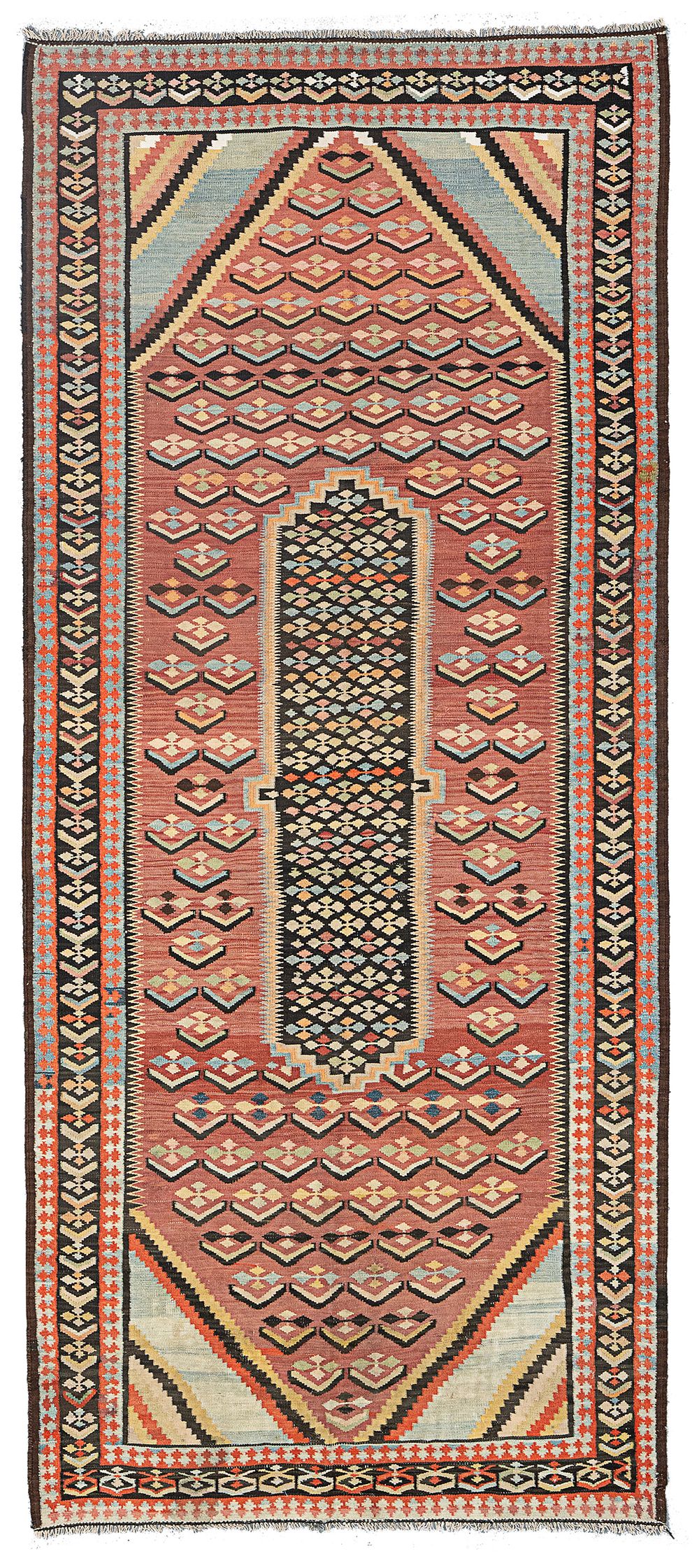 Lot 242: ANTIQUE BIJAR KILIM RUNNER 310 X 135 CM