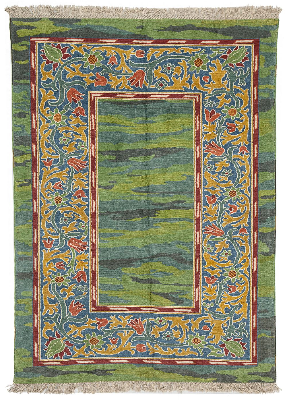 Lot 243: A GREEN WILLIAM MORRIS STYLE WOOL RUG 242 X 175 CM