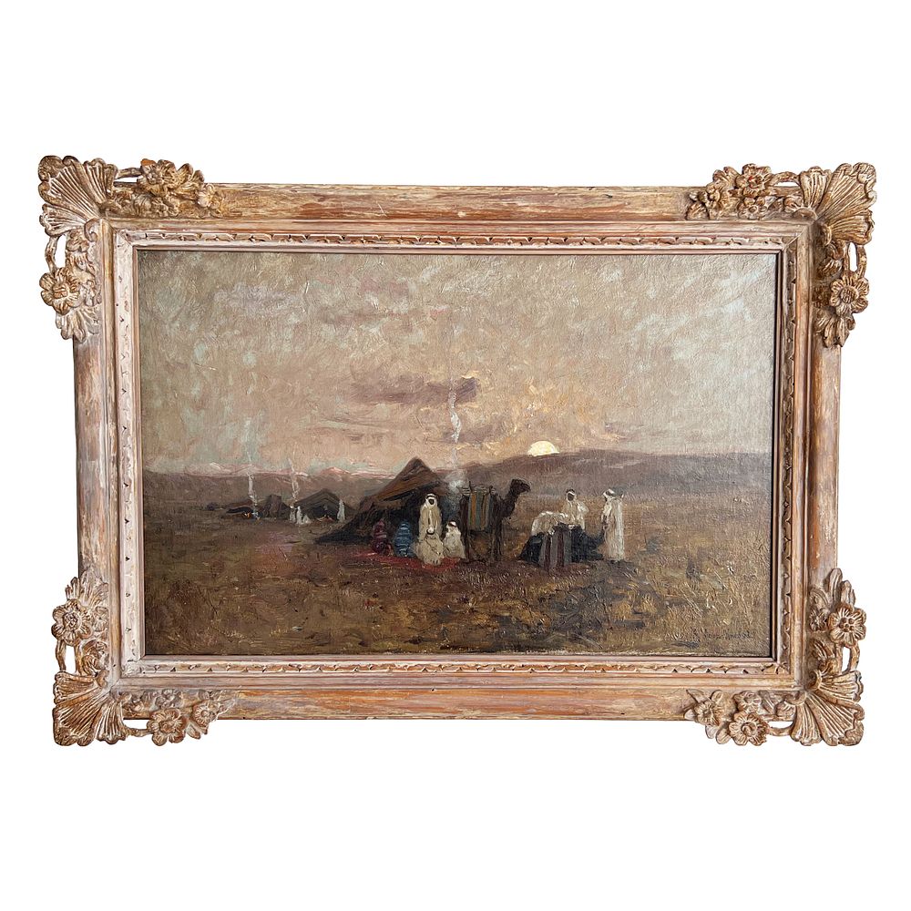 Lot 166: ORIENTALIST OIL ON CANVAS, FULL MOON CAMP WITH CAMELS, SIGNED A. WIERUSZ-KOWALSKI (1849-1915)