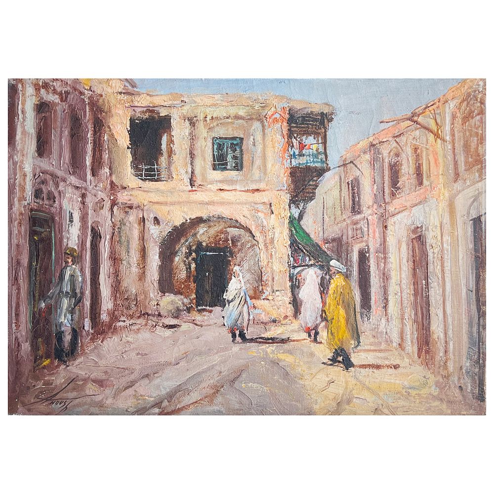 Lot 165: IRANIAN STREET VIEW, OIL ON CANVAS, SIGNED RAHNARVARDKAR ANOUSH, TEHRAN, IRAN (1924-1983)
