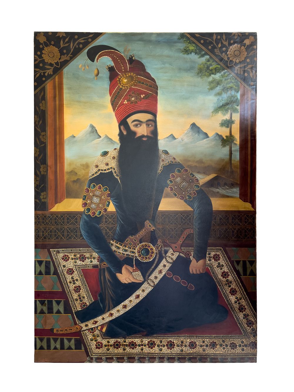 Lot 164: A LARGE OIL ON CANVAS PAINTING DEPICTS FATH ALI SHAH QAJAR