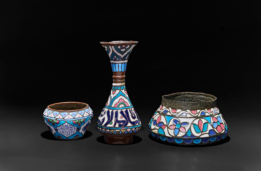 Lot 162: A COLLECTION OF ENAMELLED COPPERS, SYRIA, 19TH CENTURY