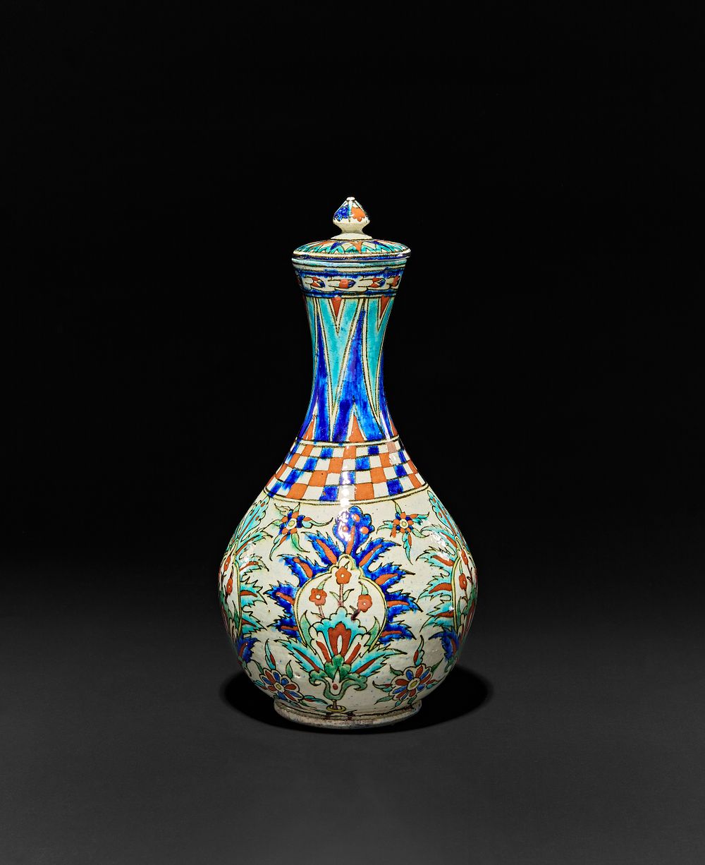 Lot 266: A ULISSE CANTAGALLI IZNIK STYLE POTTERY VASE WITH A LID, ITALY, 19TH CENTURY