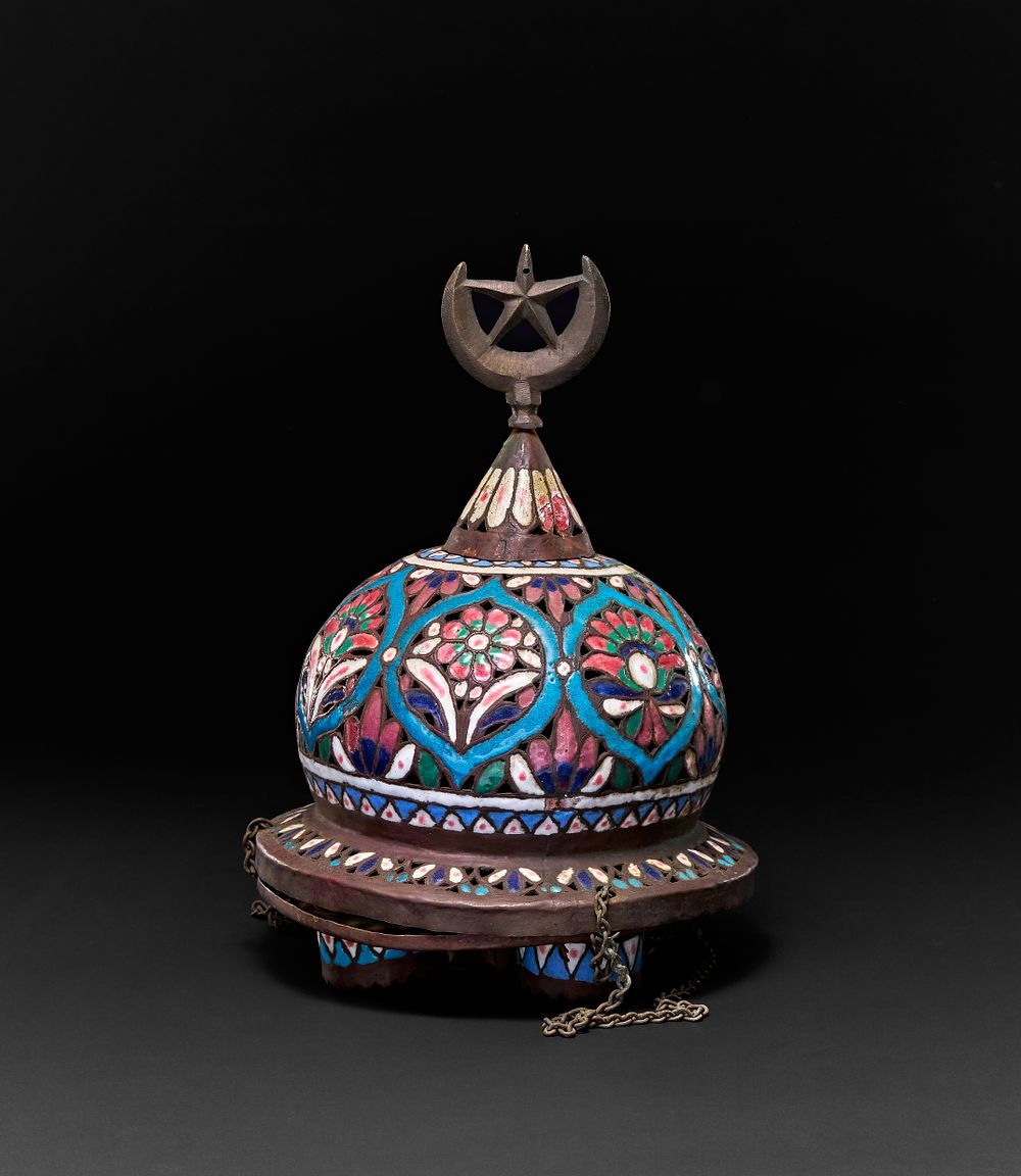 Lot 164: A DAMASCUS ENAMLLED COPPER LANTERN, SYRIA, 19TH CENTURY