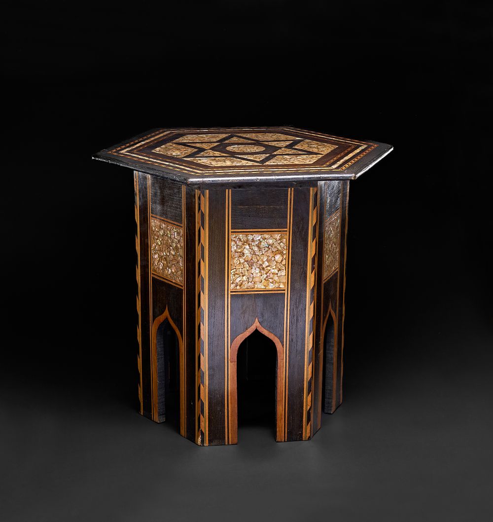 Lot 295: A MOORISH MOTHER OF PEARL INLAID OCCASIONAL TABLE, SYRIA, 20TH CENTURY