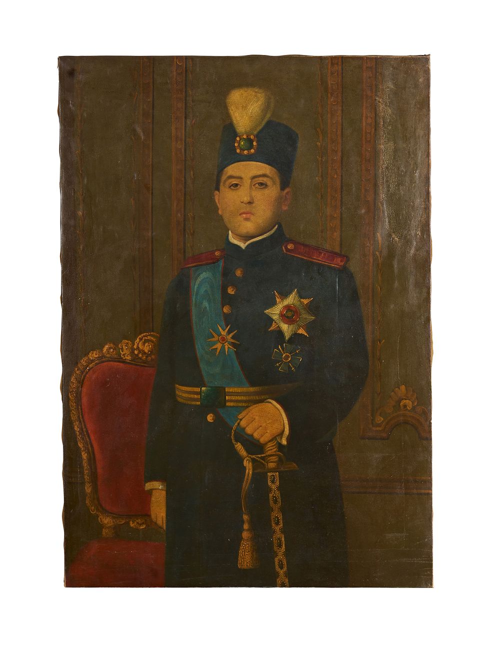 Lot 296: A LARGE OIL ON CANVAS PAINTING DEPICTS AHMAD SHAH QAJAR