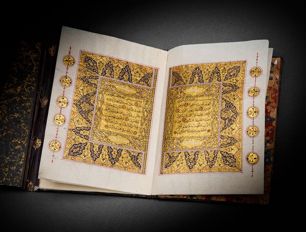 Lot 107: AN ILLUMINATED COMPLETE OTTOMAN QURAN SIGNED HAJI MOHAMMED YAKSHJAM, DATED 1257 HIJRI (1841 AD), TURKEY