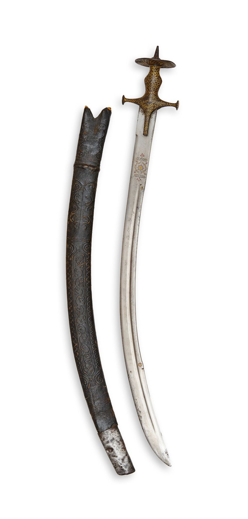 Lot 194: AN IDNIAN TULWAR SWORD WITH GOLD KOFTGARI HANDLE, RAJASTHAN, 19TH CENTURY