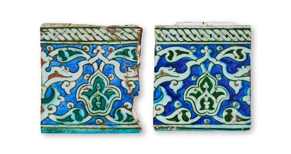 Lot 319: TWO IZNIK GLAZED POTTERY TILES, OTTOMAN TURKEY, 16TH CENTURY