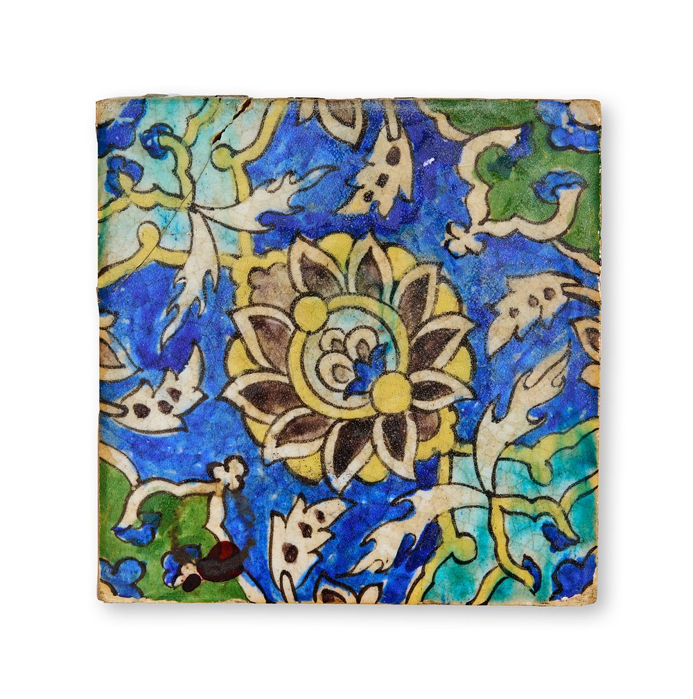 Lot 326: A QAJAR GLAZED POTTERY TILE, PERSIA, 19TH - 20TH CENTURY
