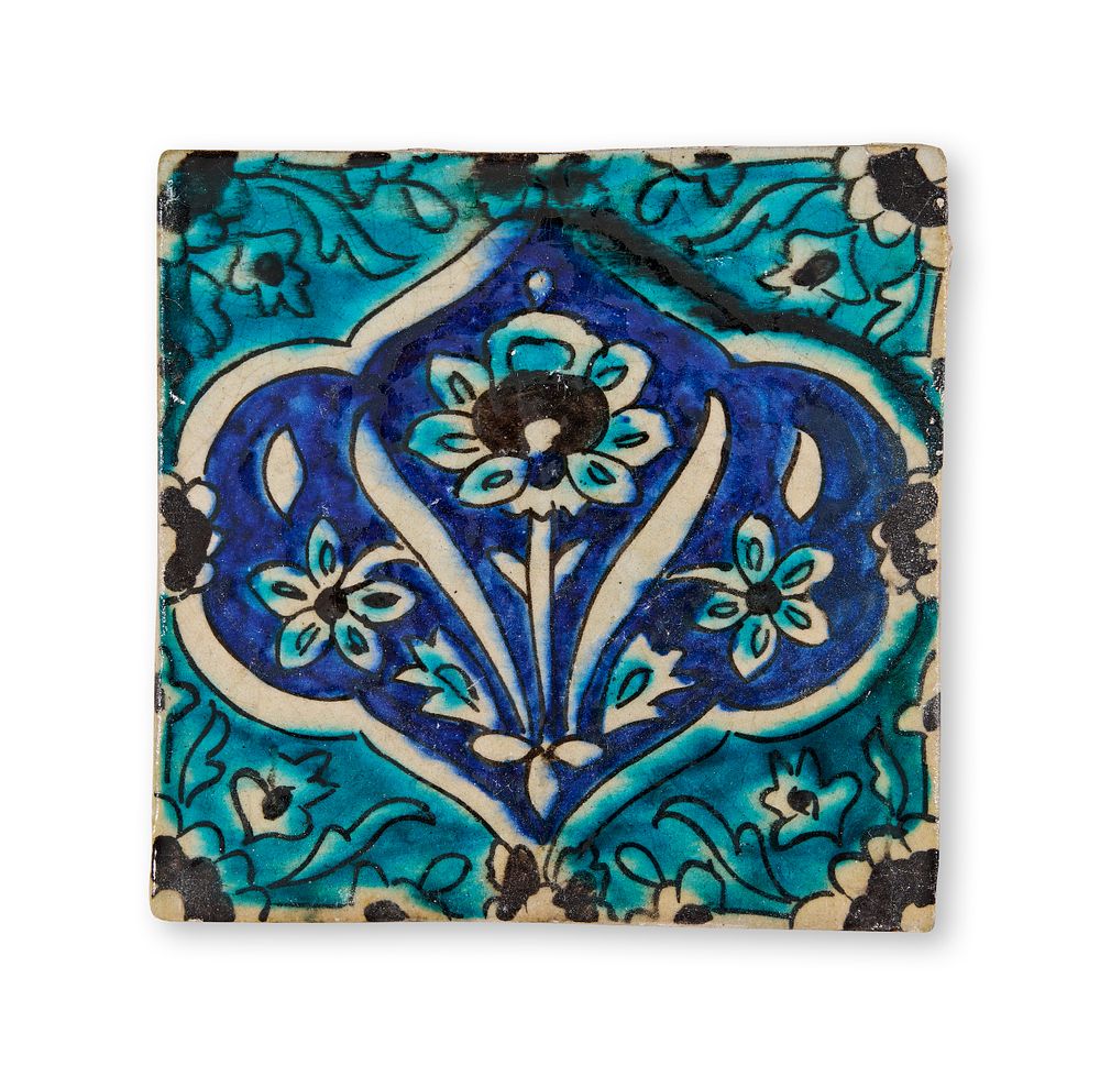 Lot 333: AN IZNIK POTTERY TILE, OTTOMAN TURKEY, CIRCA 1600