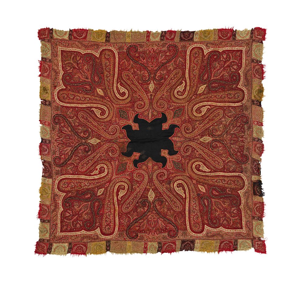 Lot 358: A 19TH CENTURY INDIAN KASHMIRI EMBROIDERED SHAWL TEXTILE
